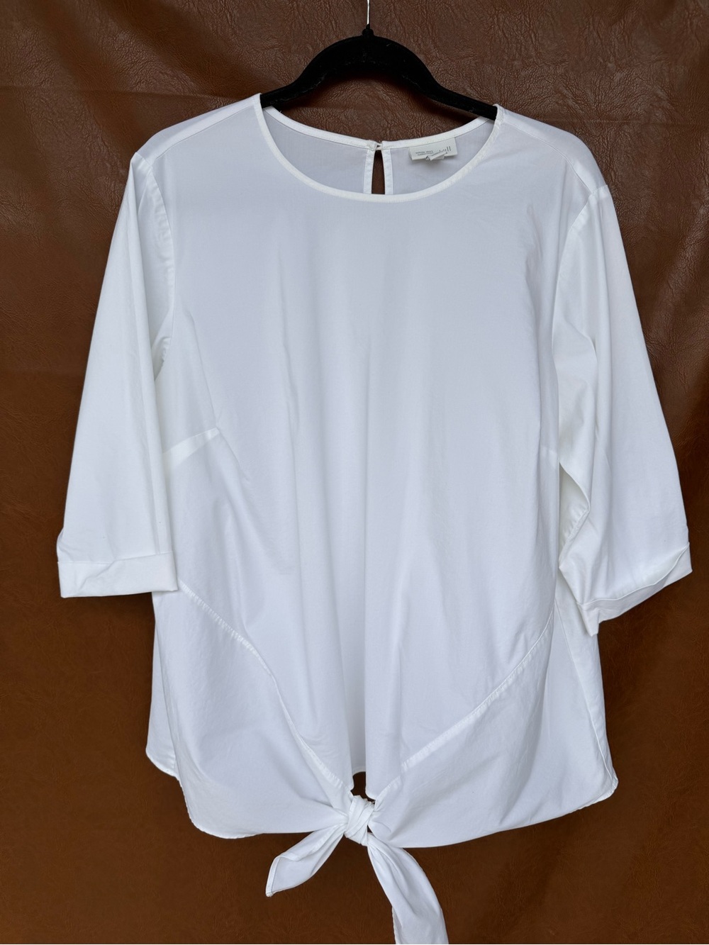 J Jill White Shirt Collection Womens 1X Tie Front Blouse 3/4 Sleeve Stretch